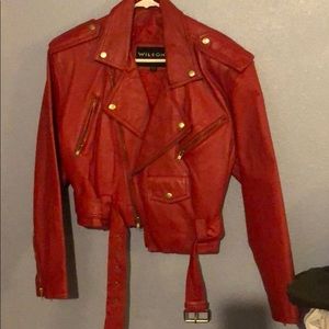 Woman’s red leather jacket